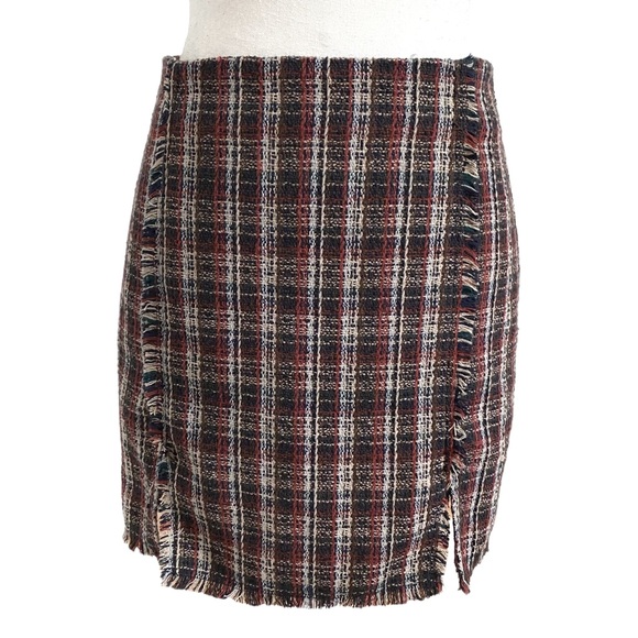 SADIE & SAGE BROWN RUST PLAID FRAY HIGH WAIST MINI SKIRT - S - Picture 2 of 10